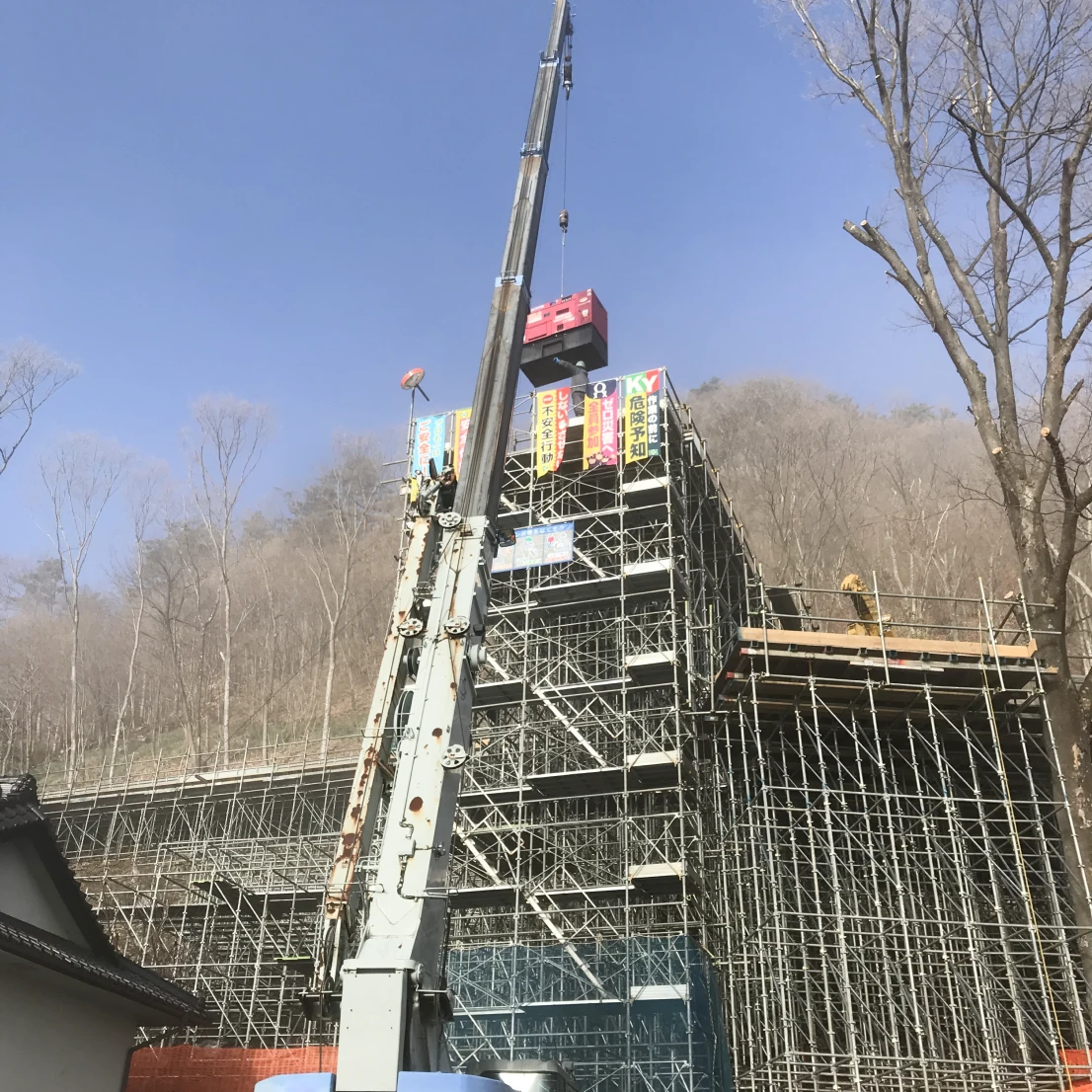 足場を組んだ調査現場